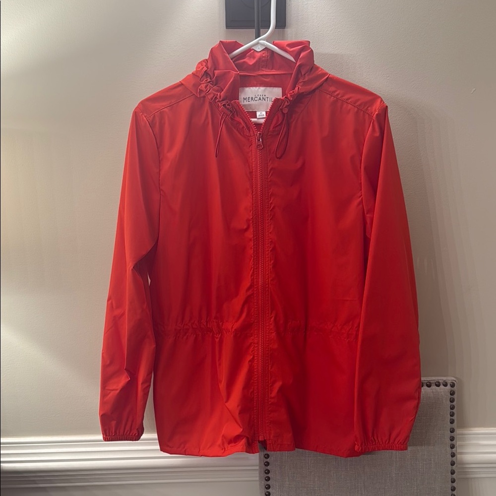 JCrew Factory Orange/Red Hooded Rain Jacket